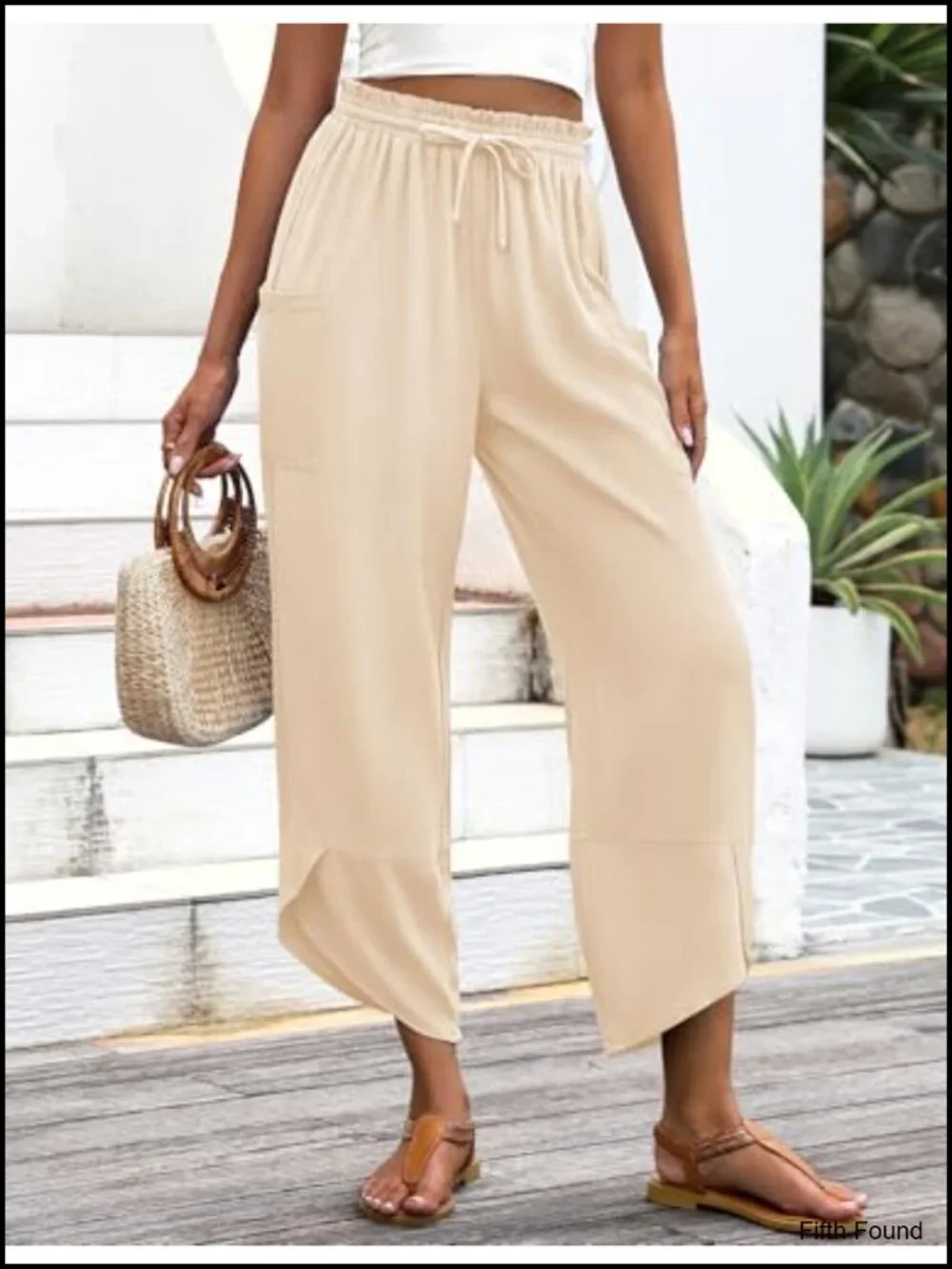 Linen Rayon Wide Leg Harem Pants with Pockets - Boho Palazzo Capri